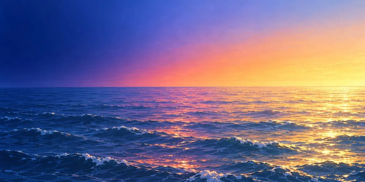Night on the left becomes the first morning on the right, over the sea.